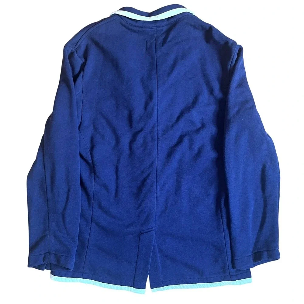 Ralph Lauren Rugby Mens Navy Fleece Blazer Crest Patch Preppy Ivy Jacket Large